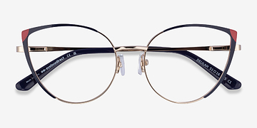 Shiny Gold Blue Delilah -  Metal Eyeglasses