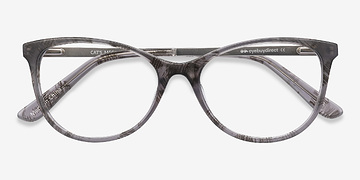 Gray Floral Cat's Meow -  Acetate, Metal Eyeglasses