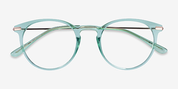Clear Green & Rose Gold Particle -  Colorful Plastic, Metal Eyeglasses